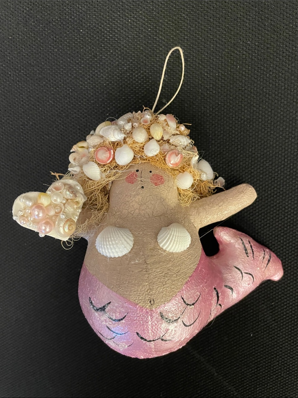 Handcrafted Mermaid Ornament with Pink Tail